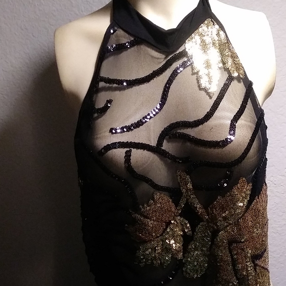 36'',28'',38''Talk about Sexy! Black & Gold Sequined Jumpsuit - Picture 2 of 15